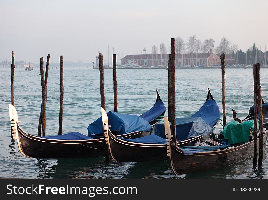 Gondolas at San Marco Sqare in Venice Italy