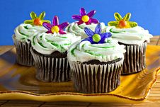 Cupcakes With Sprinkles And Plastic Flowers Royalty Free Stock Image Cupcakes With Sprinkles And Plastic Flowers Royalty Free Stock Image