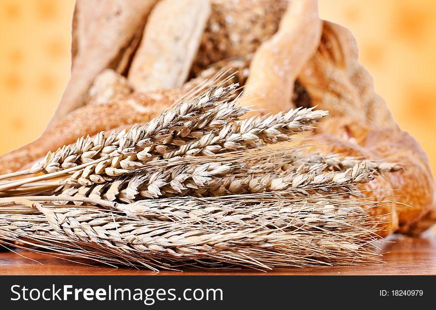 Fresh bakery products and wheat.