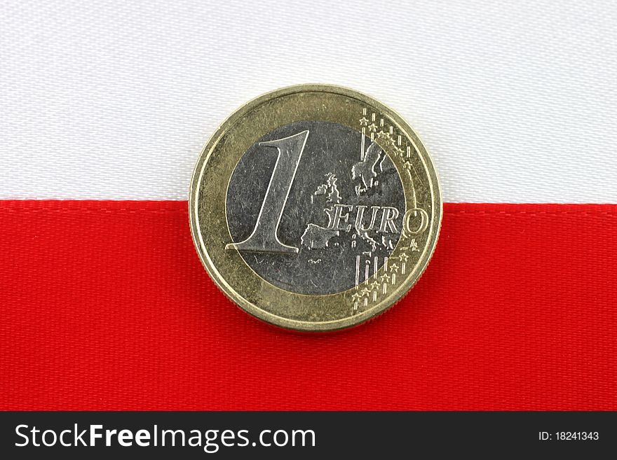 Polish Flag With One Euro Coin.