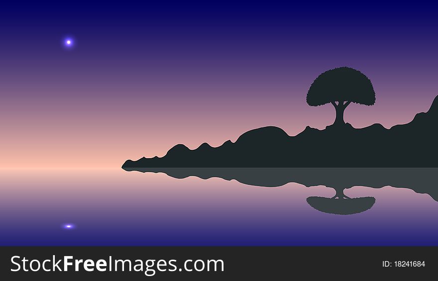 Vector silhouette and sunset. Ideally for your use in design. Vector silhouette and sunset. Ideally for your use in design