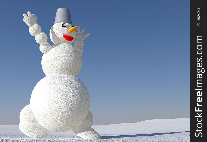Running Snowman with hands up and smile on the face