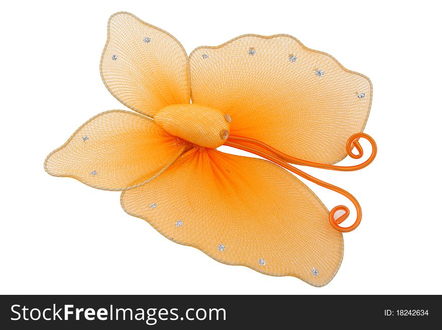 Orange decorative butterfly isolated on white