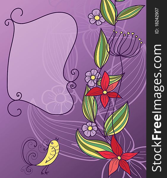 Abstract background with decorative flowers and bird