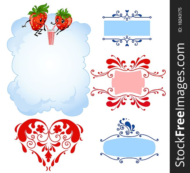Cartoon strawberry and frames for you text
