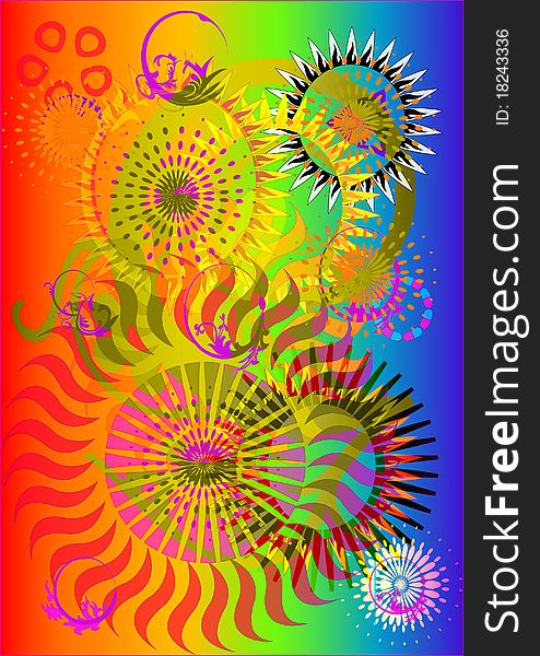 Abstract background with different elements and rainbow. Abstract background with different elements and rainbow