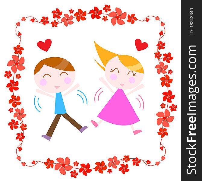 Vector illustration of couple with floral border. Vector illustration of couple with floral border