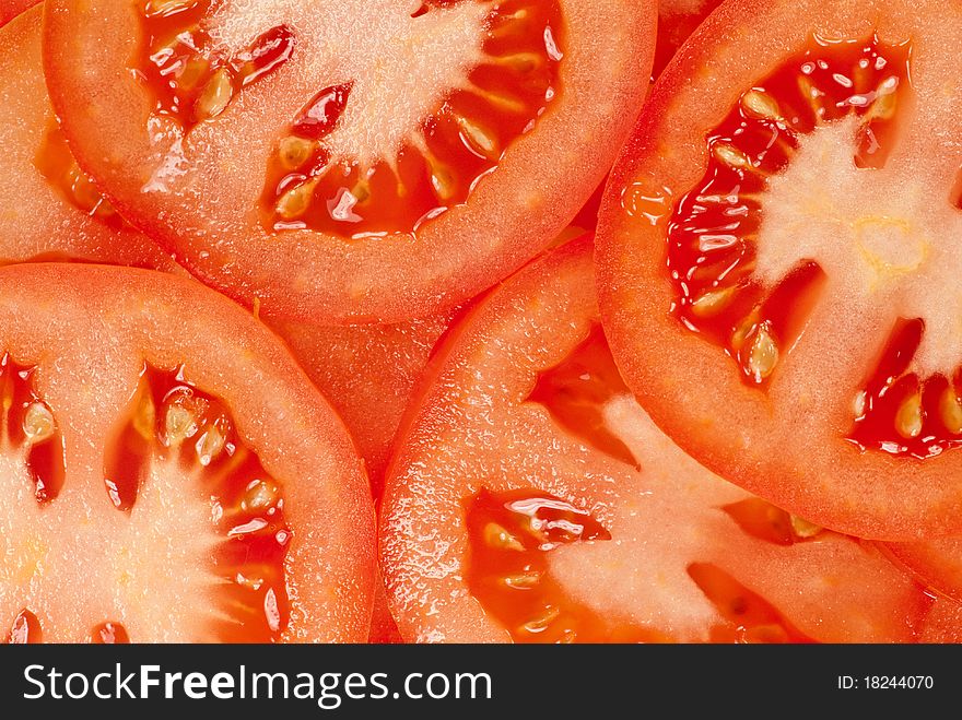 Close-up of sliced tomatoes. Close-up of sliced tomatoes