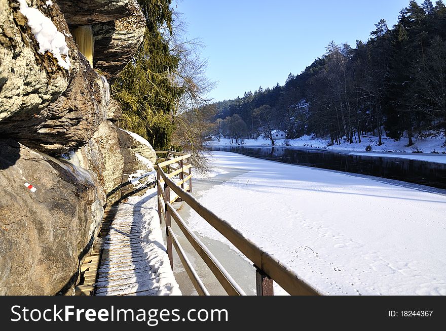 Frozen river Luznice in The Czech Republic