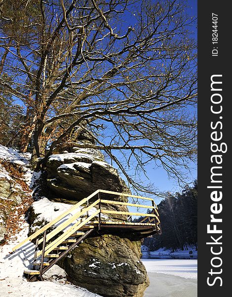 Frozen river Luznice in The Czech Republic