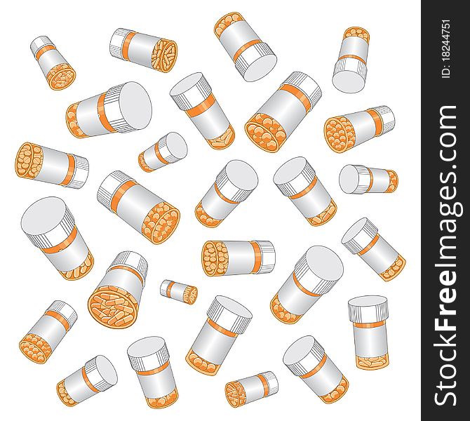 Illustration of prescription drug or pill bottles. Illustration of prescription drug or pill bottles.