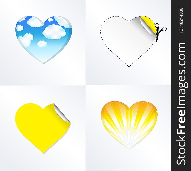 4 Hearts In Different Kinds, Vector Illustration