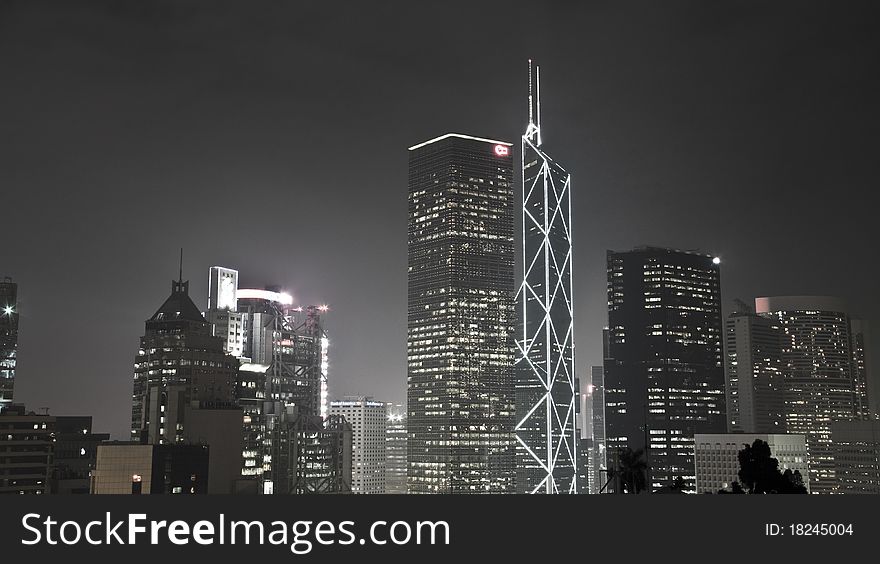 Hong Kong night view with the Bank of China main building in low saturation