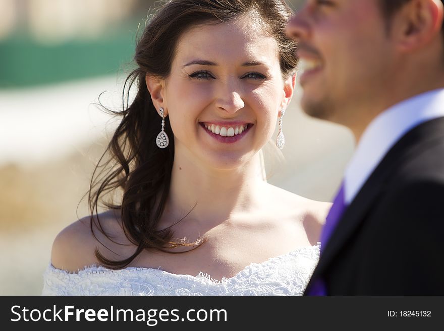 Young beautiful happy bride portait . Young beautiful happy bride portait .