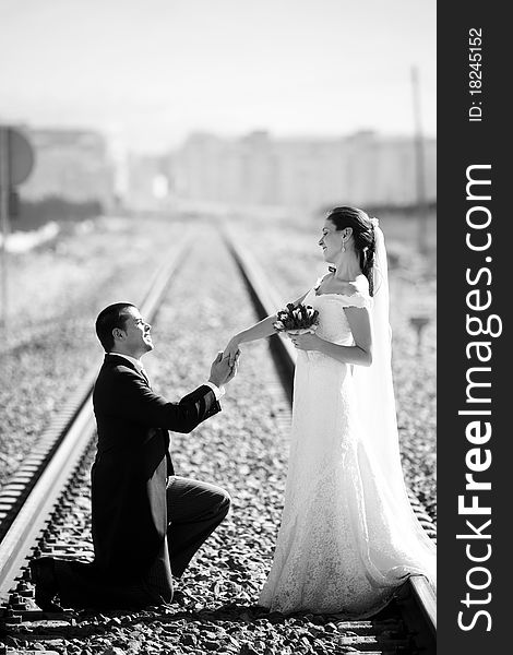 Bride And Groom On Railroad