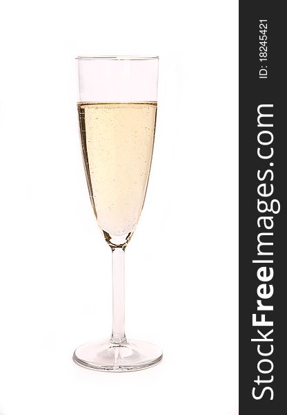Studio photo of isolated champagne glass on white background