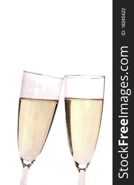 Studio photo of isolated champagne glasses on white background