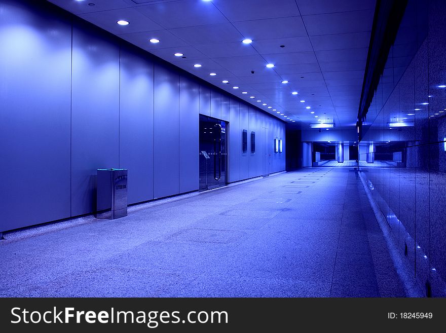 Modern passageway in blue toning