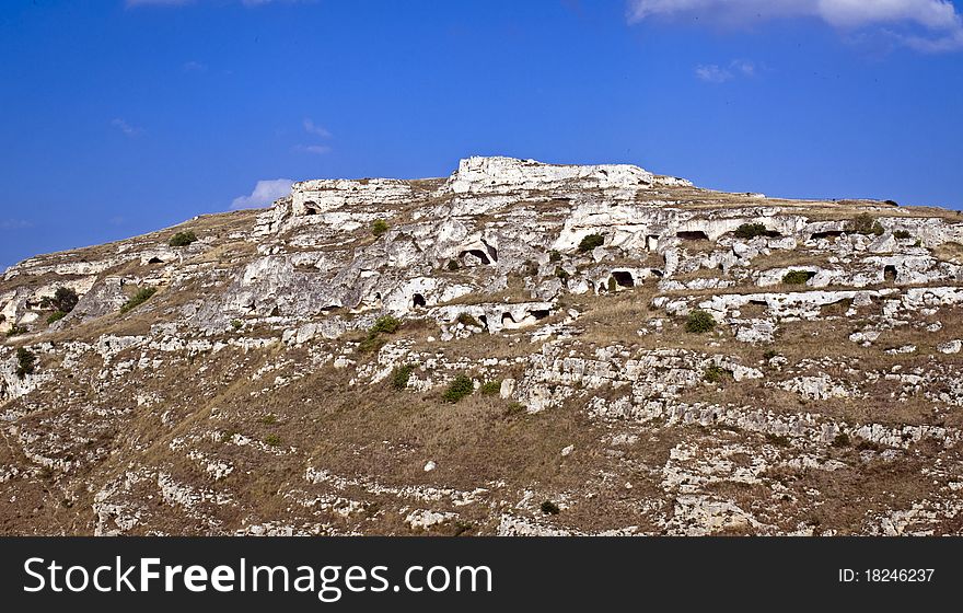 Leaved cave homes in Sassi in south Italy