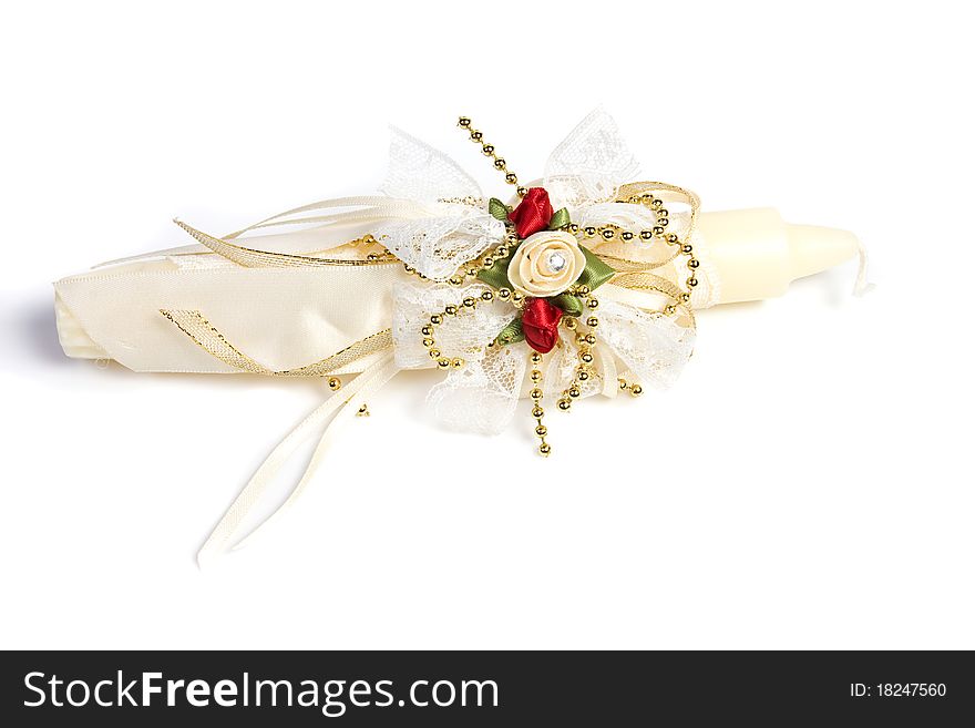 Wedding decorations of romantic candle in white isolated. Wedding decorations of romantic candle in white isolated