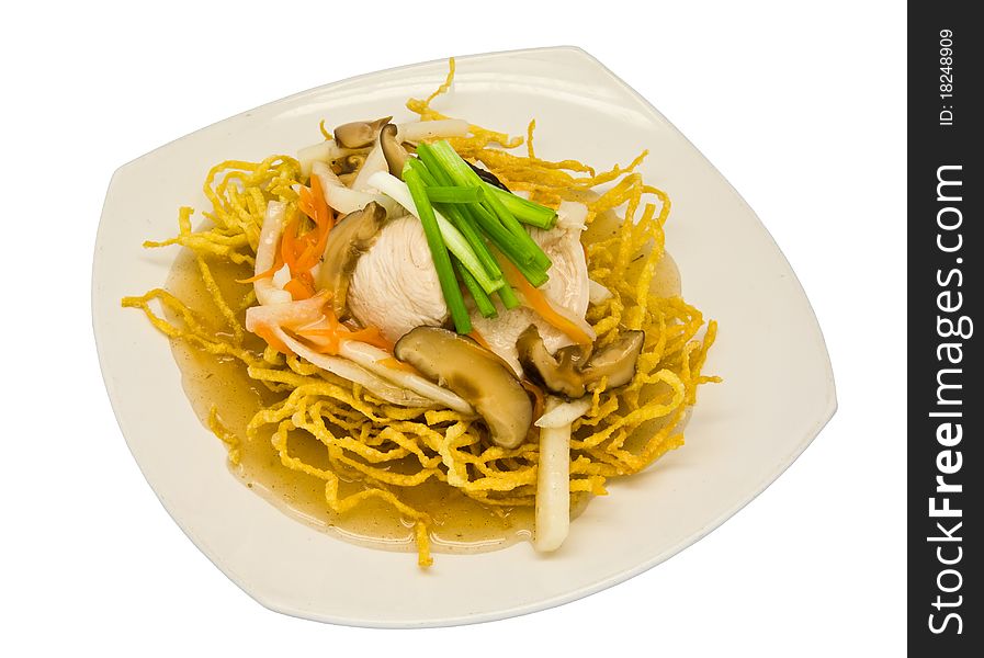 Rat-na,Yellow noodle and pork in Thai-Chinese style food. Rat-na,Yellow noodle and pork in Thai-Chinese style food