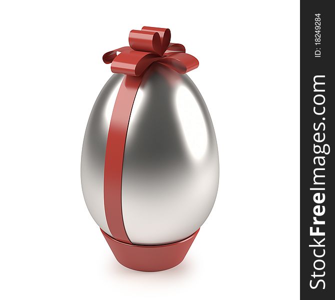 Silver Easter Egg With Red Ribbon