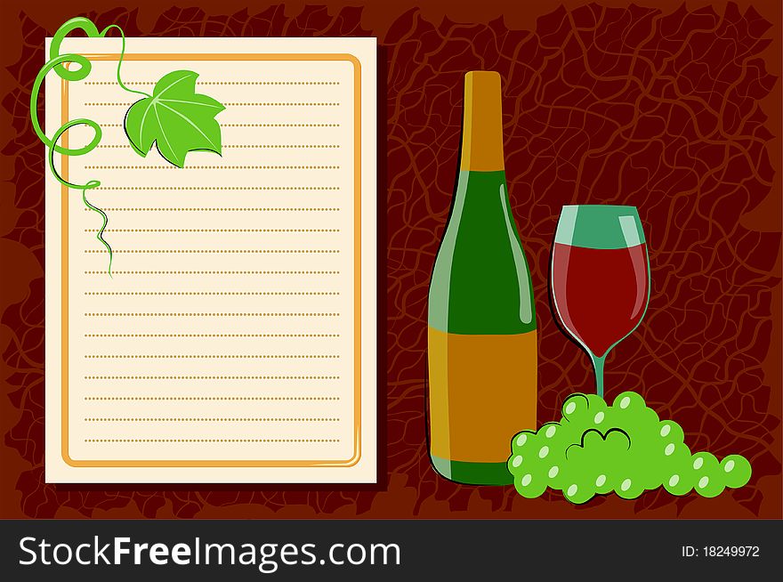 Wine and grape on a dark brown background