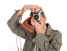 Young Professional Photographer With Film Camera Royalty Free Stock Image Young Professional Photographer With Film Camera Royalty Free Stock Image