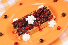Waffle With Soft Fruits And Whipped Cream Stock Image Waffle With Soft Fruits And Whipped Cream Stock Image