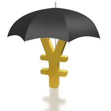 Japanese Yen Sign Protected By Umbrella Stock Image