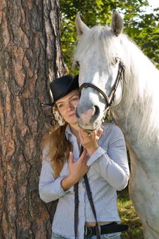 Young Woman With Her Horse Royalty Free Stock Image