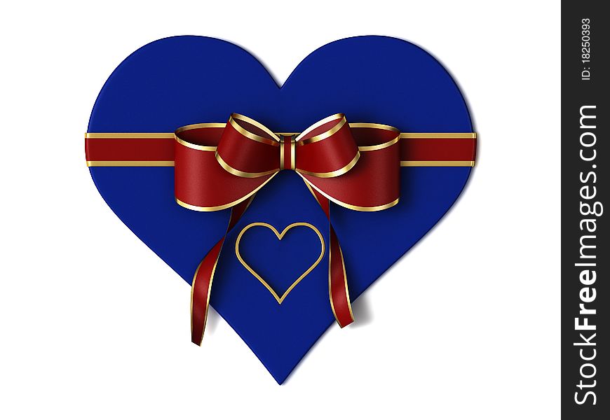 Gift of a heart with a red bow. Gift of a heart with a red bow.