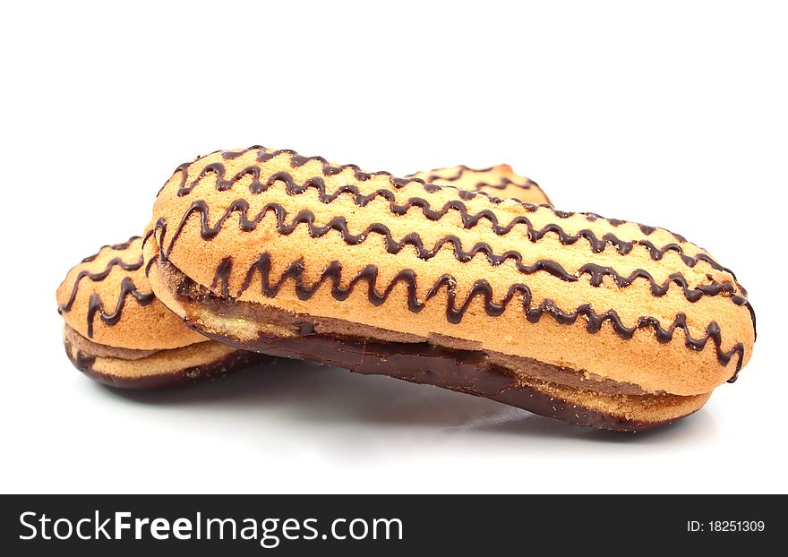 Cake with chocolate icing on a white background