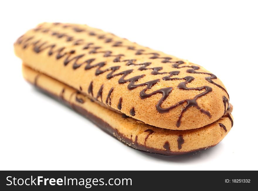 Cake with chocolate icing on a white background