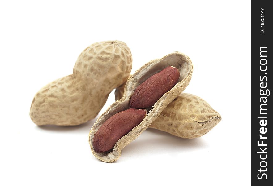 Peanuts on a white background