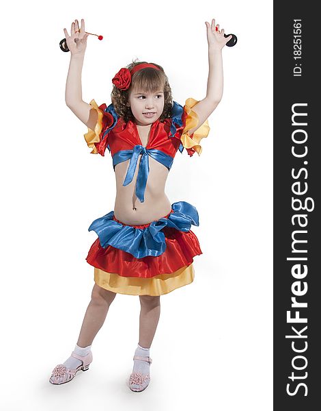 Portrait of the little girl dancer to a white background. Portrait of the little girl dancer to a white background