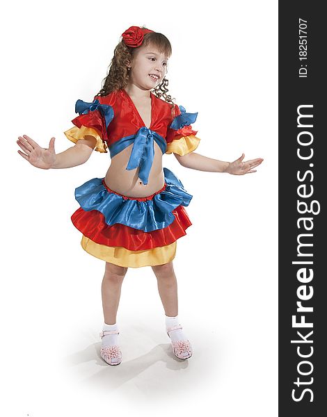 Portrait of the little girl dancer to a white background. Portrait of the little girl dancer to a white background