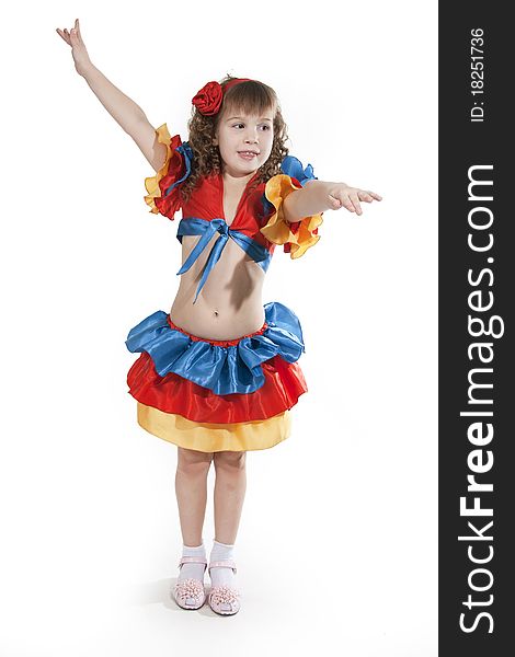 Portrait of the little girl dancer to a white background. Portrait of the little girl dancer to a white background