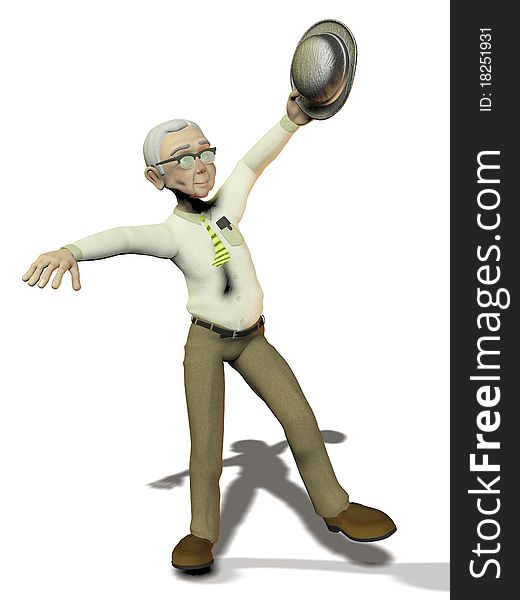Active elderly man on white background