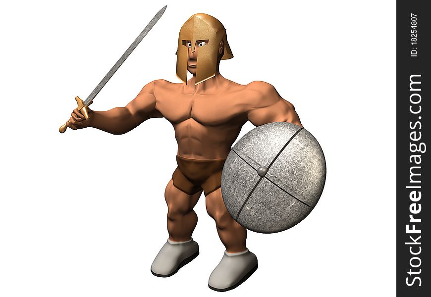 Warrior with helmet and sword. 3d render.
