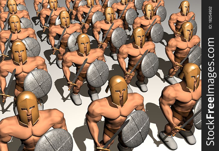 Warriors with helmet and sword. 3d render. Warriors with helmet and sword. 3d render.