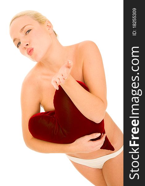 Naked Woman With Heart-shaped Pillow