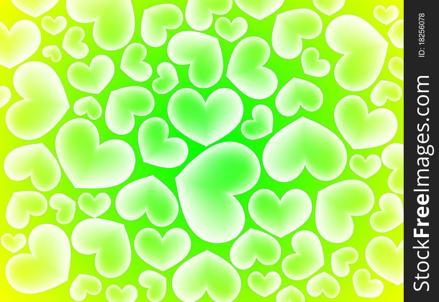 Vector abstract yellow and green hearts background. Vector abstract yellow and green hearts background