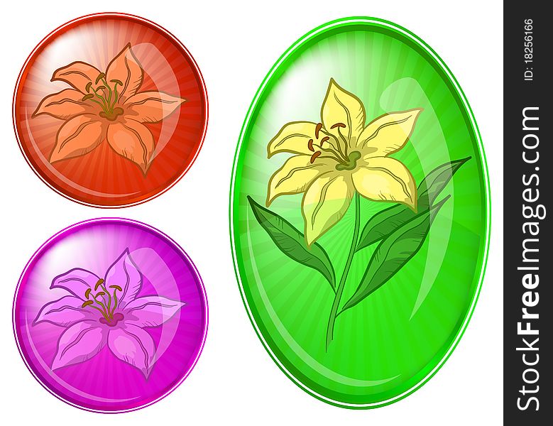 Flower lily, buttons set