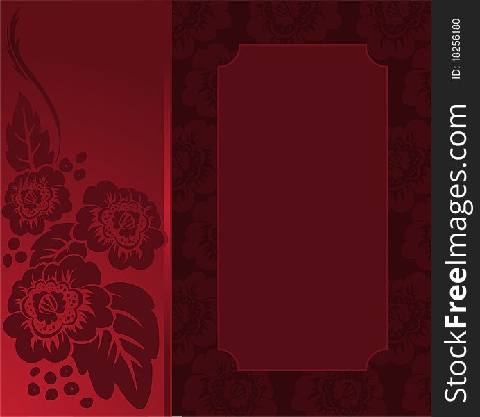 Red asymmetrical frame with a floral composition. Red asymmetrical frame with a floral composition