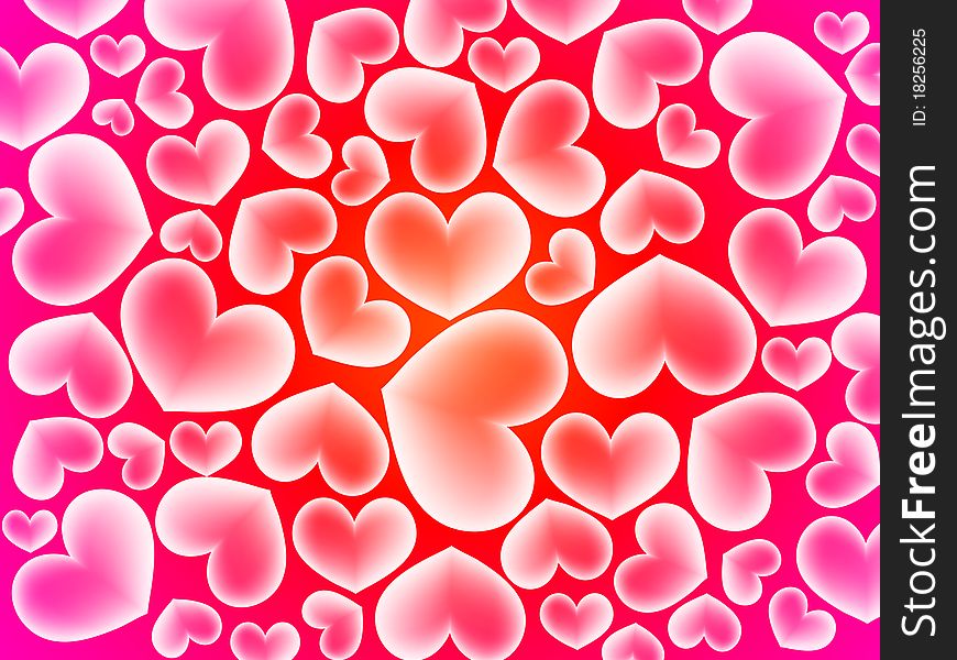 Vector abstract red and pink hearts background. Vector abstract red and pink hearts background
