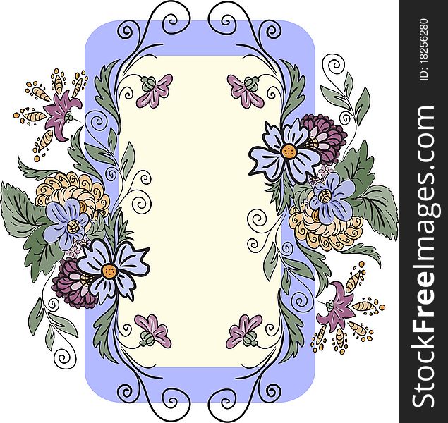 Vertical frame is made of hand-drawn flowers. Vertical frame is made of hand-drawn flowers