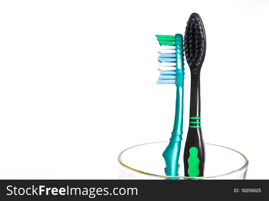 Two Tooth Brushes, Closeup Isolated