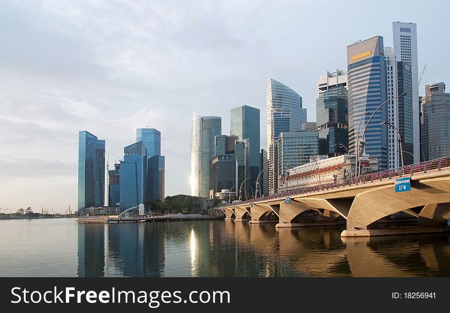 Esplanade Bridge leading to financial district in Singapore. Esplanade Bridge leading to financial district in Singapore