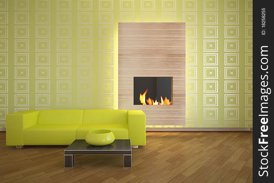 Green interior concept with fire